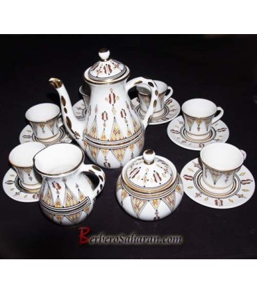 handmade Algerian Berber coffee set in white ceramic & Gold