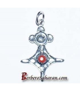 Pendentif Algérien en argent pur et corail rouge - Main de Fatima ou Khamsa