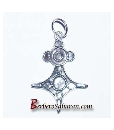 Handmade dark silver and red coral Tuareg Southern cross pendant from Algeria