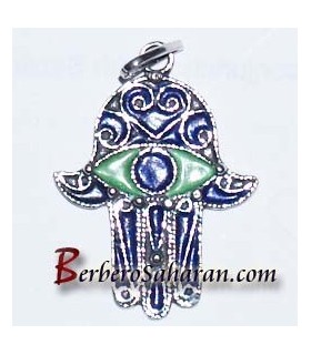 Pendentif Kabyle en argent et emaille - Main de Fatima ou Khamsa