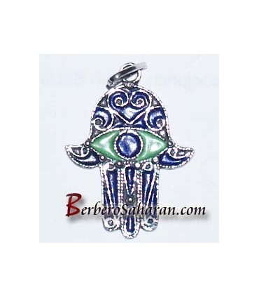 Handmade Silver and red coral hand of Fatima pendant from Algeria