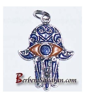 Pendentif Kabyle en argent et emaille - Main de Fatima ou Khamsa