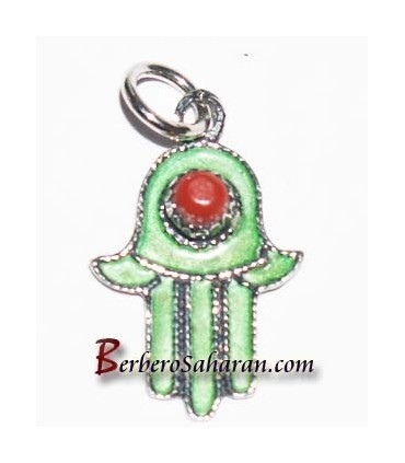 Pendentif Berbère Algérien en argent, corail rouge et emaille- Main de Fatima