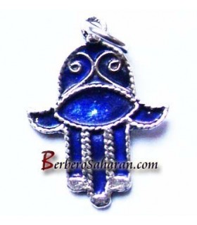 Handmade Silver and colourful enamel hand of Fatima pendant from Algeria
