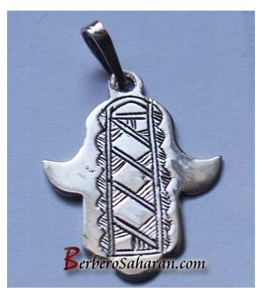 Hand carved Tuareg Hand of Fatima in silver from Algeria