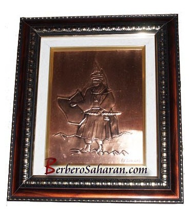 Tableau Algérien en cuivre gravé en 3D a la main: Couple Touareg et un chameau