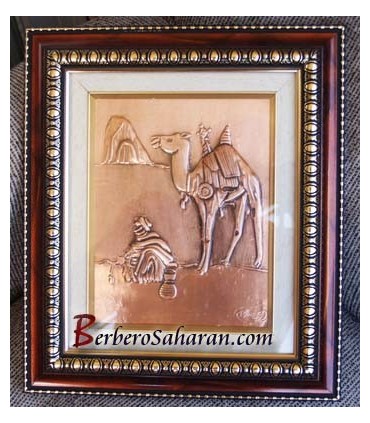 Tableau Algérien en cuivre gravé en 3D a la main: Tête de touareg couverte – Homme Bleu