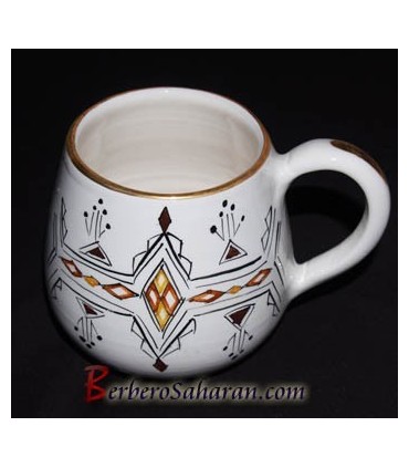handmade Algerian Berber coffee Ball Mug in white ceramic & Gold