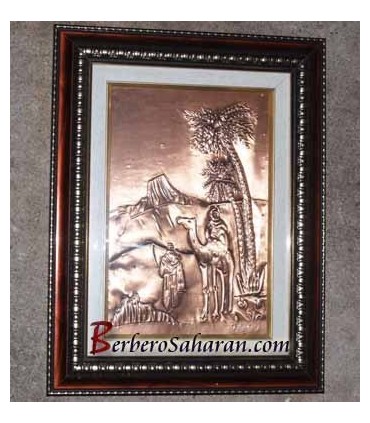 Tuareg man making tea next to his camel in the sahara desert - 3D Copper artwork