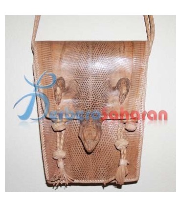 Handmade and decorated genuine Tuareg goatskin leather tube handbag