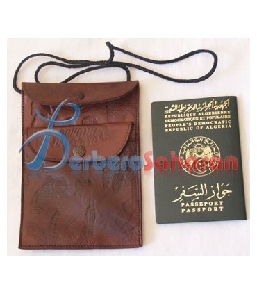 Sac à bandoulière pour Passeport en véritable cuir fait à la main en Algérie