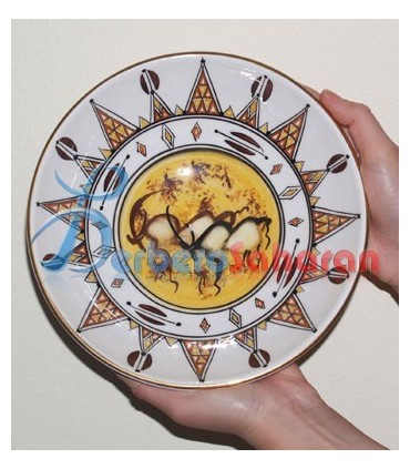 Assiette Algérienne de haute qualité en céramique blanche et vrai OR liquide. Décorations Berbères 