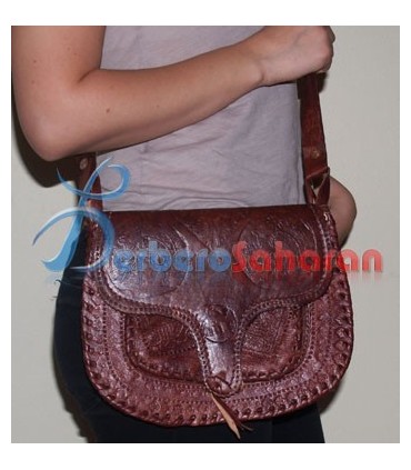 Handmade and engraved pure and genuine Algerian Berber leather handbag
