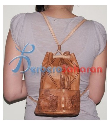 Handmade and decorated genuine Tuareg goatskin leather tube handbag