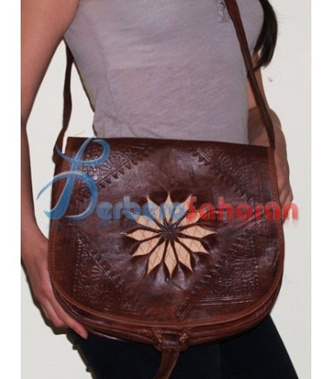 Handmade and engraved pure and genuine Algerian Berber leather handbag
