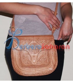 Handmade and engraved pure and genuine Algerian Berber leather handbag