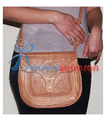 Handmade and engraved pure and genuine Algerian Berber leather handbag