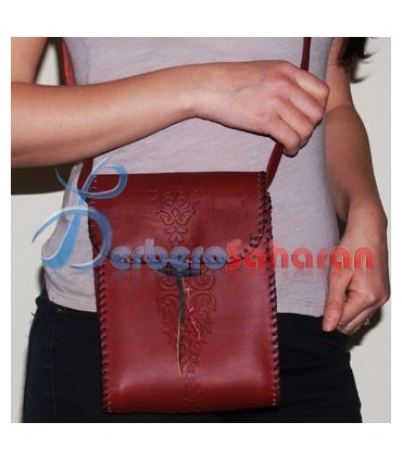 Young girls mono pocket leather handbag handmade in Algeria - Brown
