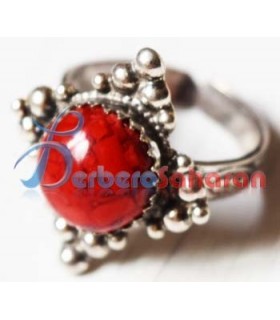 Handmade Silver and red coral Kabyle Ring from Algeria