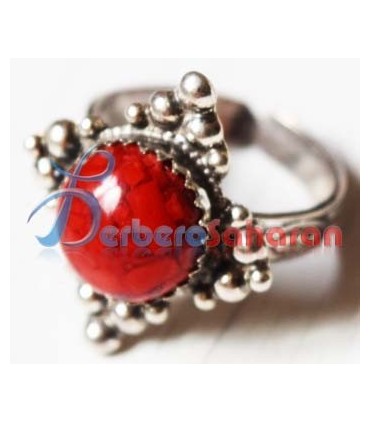 Bague kabyle Algerienne en corail rouge et argent massif