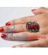 Handmade Algerian Berber Ring with Silver, red coral and enamel