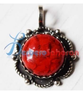 Double flower Algerian Berber pendant in pure silver and red coral