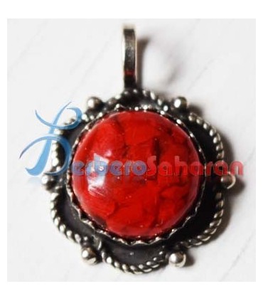 Double flower Algerian Berber pendant in pure silver and red coral