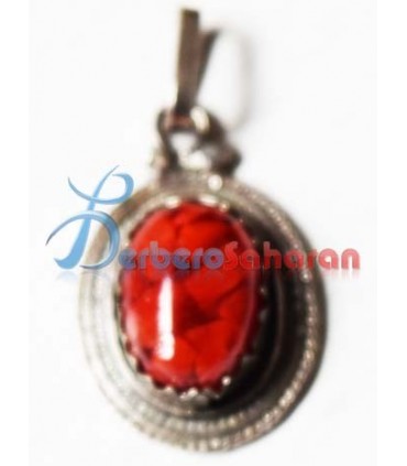 Pendentif en forme d'une petite fleur fait main en Kabylie en Argent et corail rouge