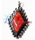 Oval shaped Algerian kabyle pendant in pure silver and red coral