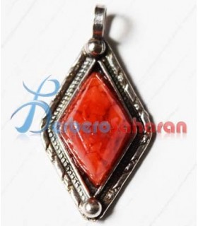 Handmade Diamond shaped in pure silver and Mediterranean red coral from Algeria