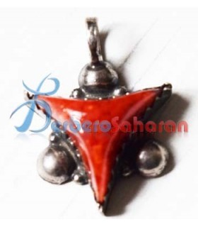 Handmade simple Diamond shaped in pure silver and Mediterranean red coral from Kabylie