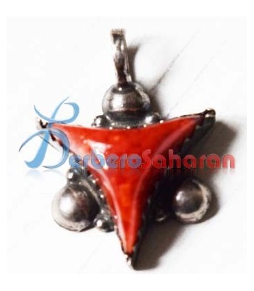 Handmade simple Diamond shaped in pure silver and Mediterranean red coral from Kabylie