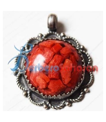 Handmade star shaped pendant in pure silver and Mediterranean red coral from Algeria