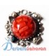 Handmade large flower like pendant in pure silver and Mediterranean red coral from Algeria