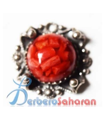 Handmade large flower like pendant in pure silver and Mediterranean red coral from Algeria