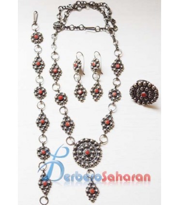Thaasavth Kabyle en argent massif noirci, corail rouge et émaille