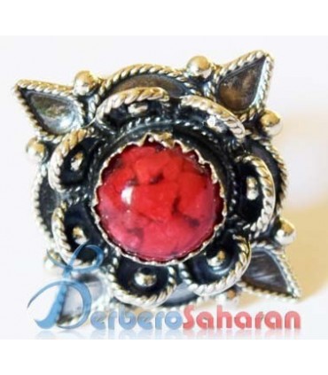 Berber silver and red coral Ring online in retail and wholesale