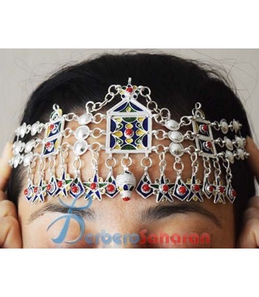 Algerian Berber Thaasavth in pure white silver, red coral and enamel