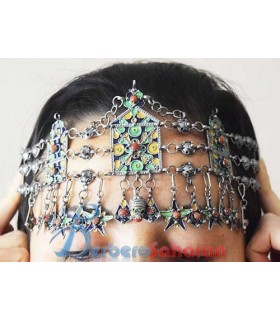 Thaasavth Kabyle en argent massif noirci, émaille et corail rouge de la Mediterranée