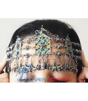 Thaasavth Kabyle en argent massif noirci, émaille et corail rouge de la Mediterranée