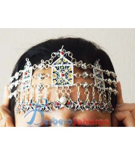 Thaasavth Kabyle en argent massif noirci, émaille et corail rouge de la Mediterranée