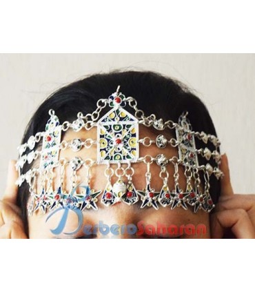 Handmade colourful Algerian Kabyle Taasavt in pure dark silver and red coral for brides