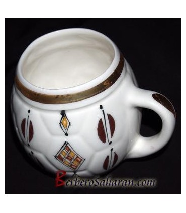 handmade Algerian Berber coffee Ball Mug in white ceramic & Gold