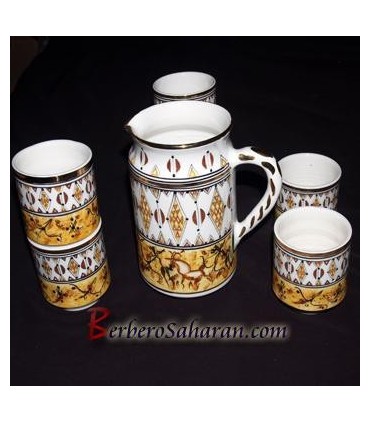 handmade Algerian Berber water set in white ceramic & Gold