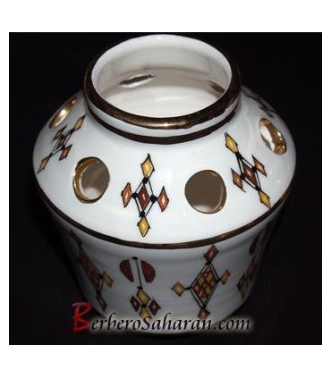 Handmade Algerian Tooth brush holder in white ceramic & Gold