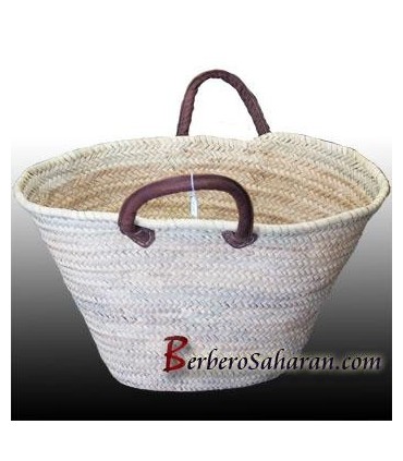 Hand woven leather and straw shopping basket from Morocco 1