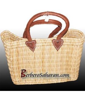 Hand woven leather and straw fashion basket from Morocco 2