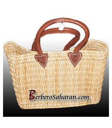 Hand woven leather and straw fashion basket from Morocco 2