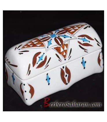 Rectangular Algerian Berber Jewellery Box in Ceramic & Gold