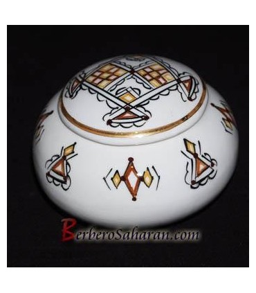 Round Jewellery Box from the Algerian Berbers in Ceramic & Gold